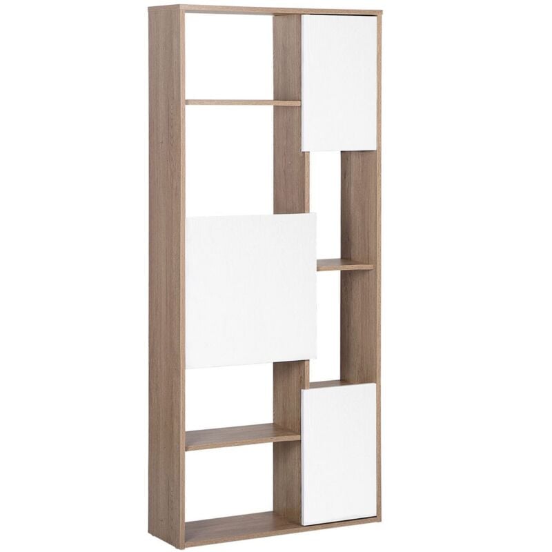 foto del prodotto libreria a 5 ripiani bianca scaffali color legno chiaro 175 x 75 x 24 cm grada