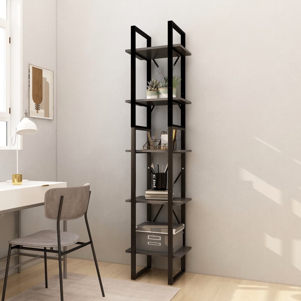 foto del prodotto libreria a 5 ripiani grigia 40x30x175 cm in legno di pino cod mxl 16929