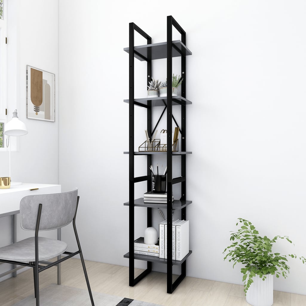 foto del prodotto libreria a 5 ripiani grigia 40x30x175 cm in truciolato cod mxl 10019