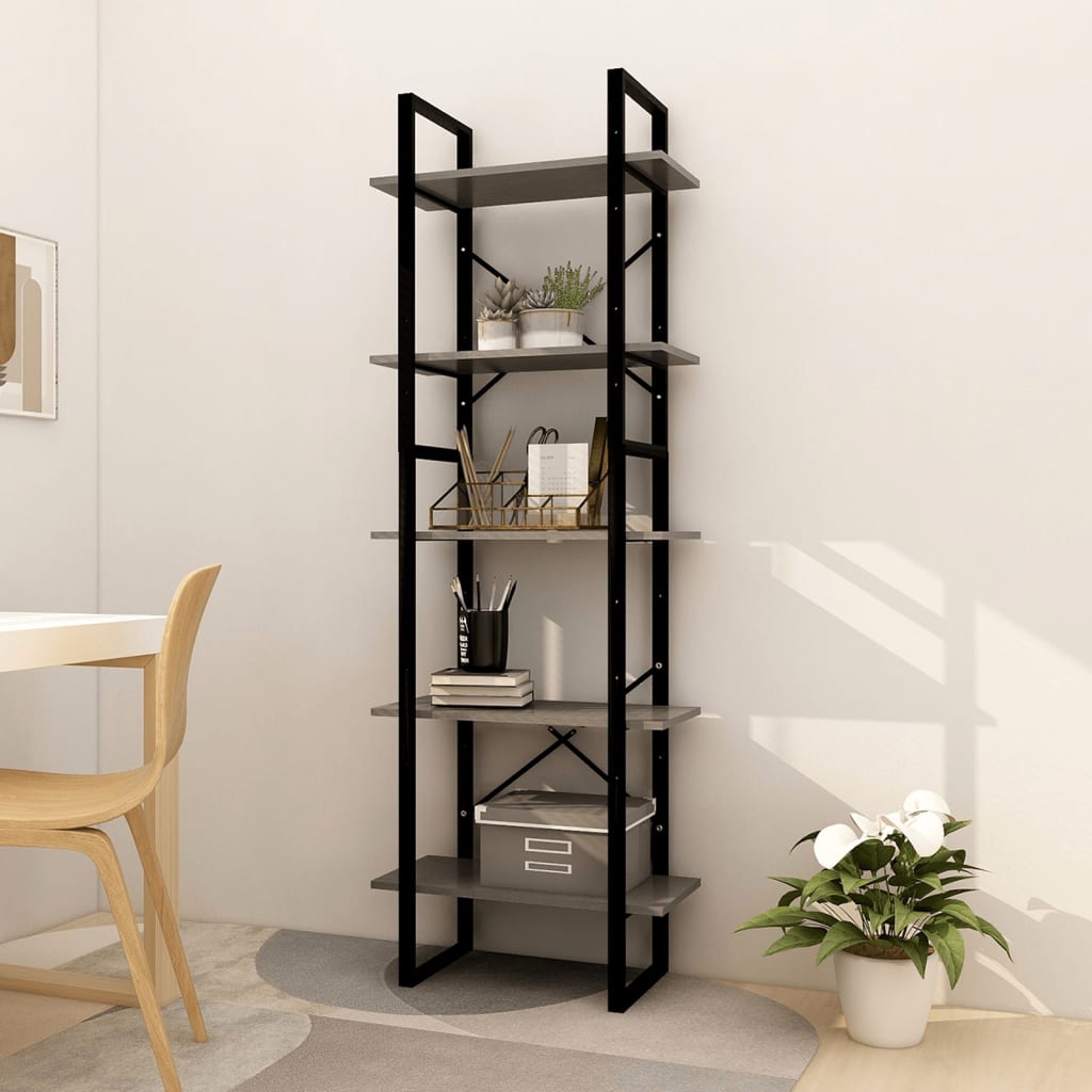 foto del prodotto libreria a 5 ripiani grigia 60x30x175 cm in legno di pino cod mxl 11628