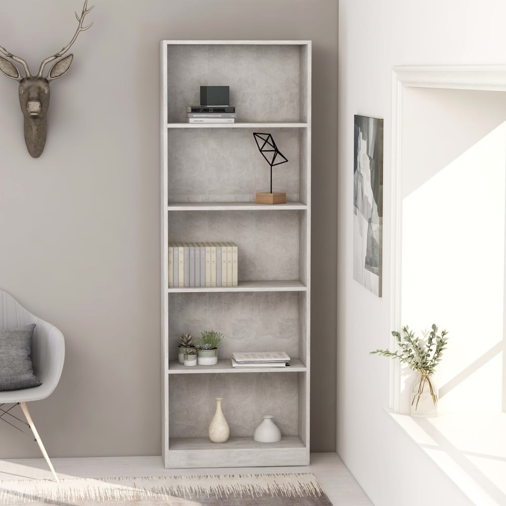 foto del prodotto libreria a 5 ripiani grigio cemento 60x24x175 cm in truciolato cod mxl 9285