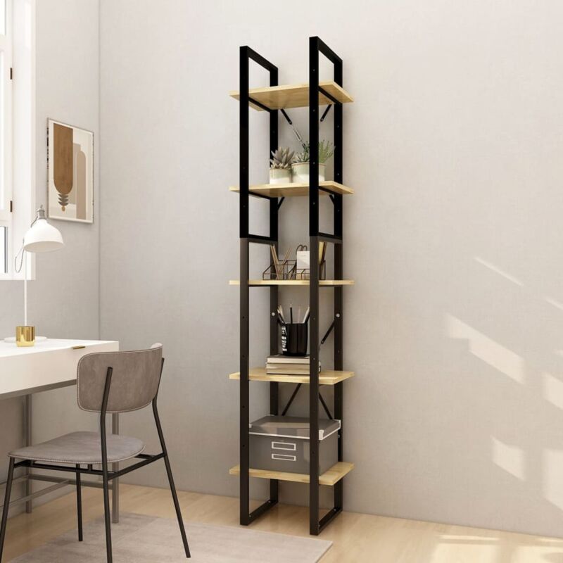 foto del prodotto libreria a 5 ripiani in legno e metallo design moderno 40x30x175cm vari colori colore marrone chiaro