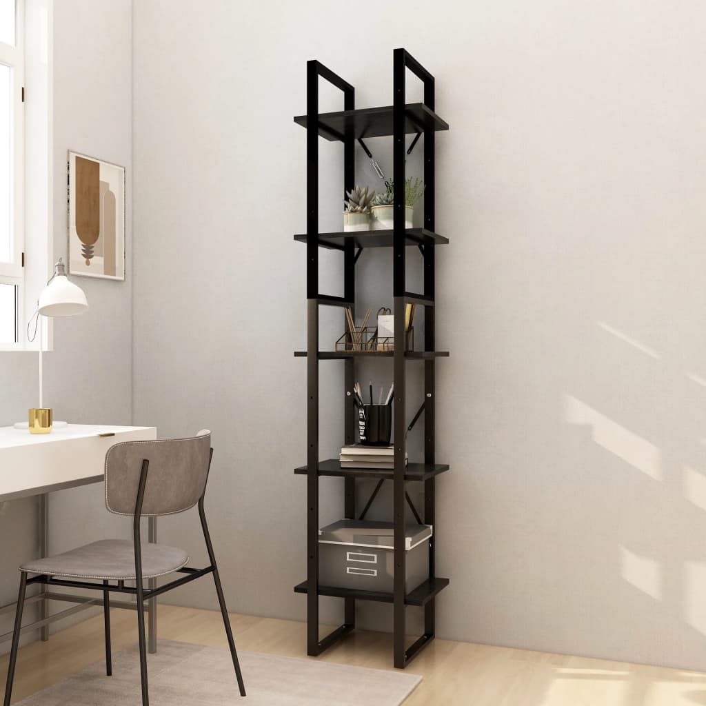 foto del prodotto libreria a 5 ripiani nera 40x30x175 cm in legno di pino cod mxl 20649