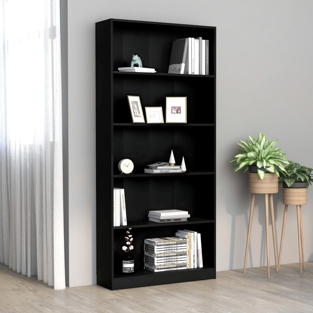 foto del prodotto libreria a 5 ripiani nera 80x24x175 cm in truciolato cod mxl 5667