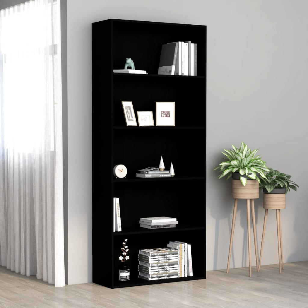 foto del prodotto libreria a 5 ripiani nera 80x30x189 cm in truciolato cod mxl 9170