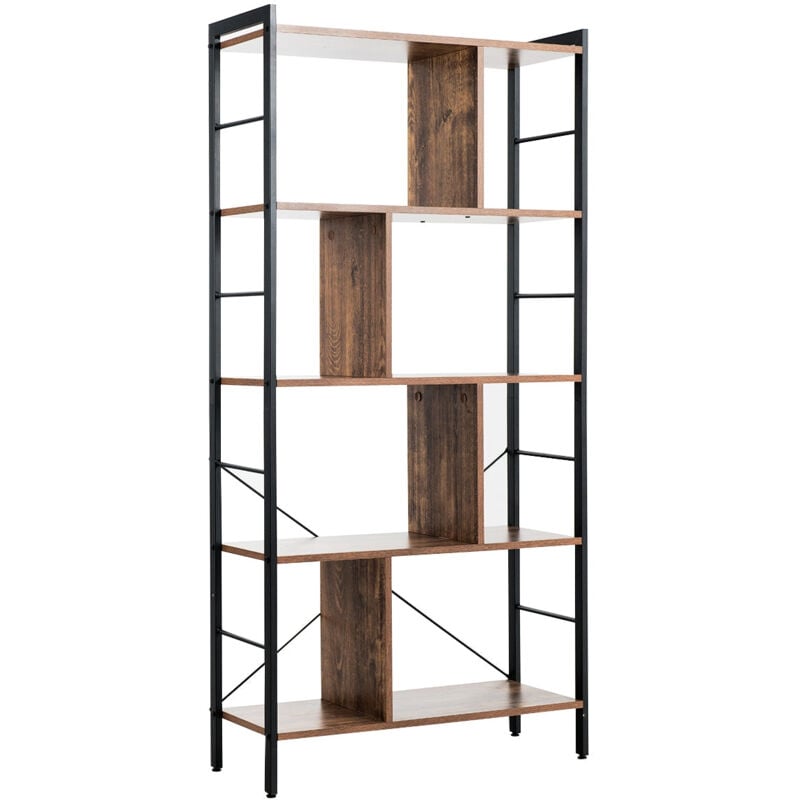 immagine 0 del prodotto libreria a 5 ripiani stile industriale moderno ripiano portaoggetti capacit 100 kg acciaio 74 x 30 x 155 cm marrone