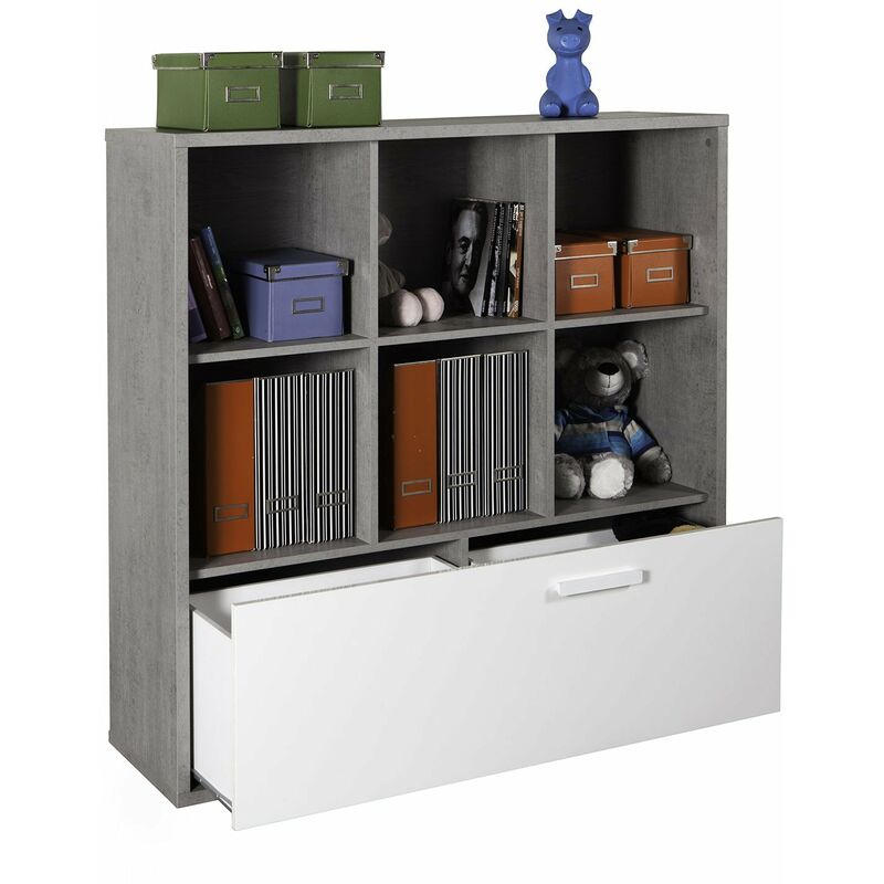 foto del prodotto libreria a 6 cubi con cestone doppio mipiace elegante e moderna