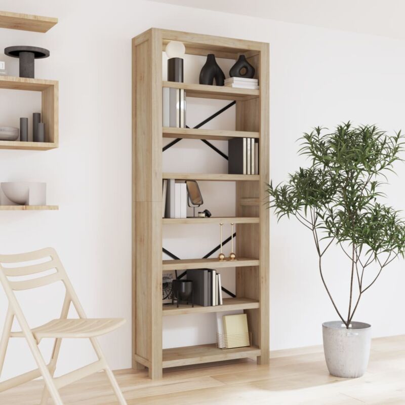 foto del prodotto libreria a 7 ripiani 80x30x200 cm in legno massello di acacia design moderno