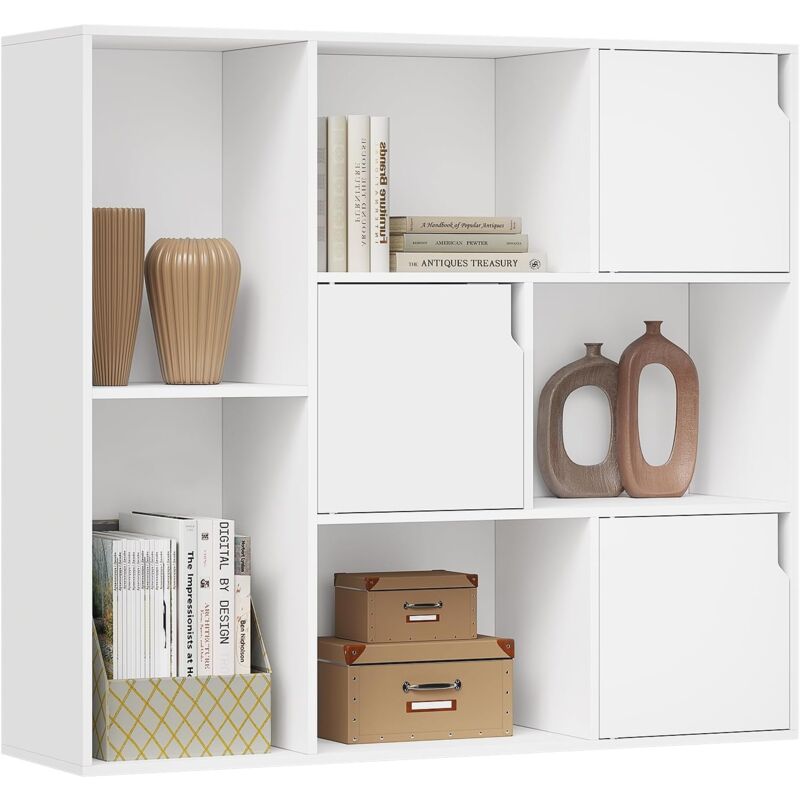 foto del prodotto libreria a 8 cubi, scaffale portaoggetti di legno, organizzatore autoportante per ufficio, soggiorno, camera da letto, bianco woltu