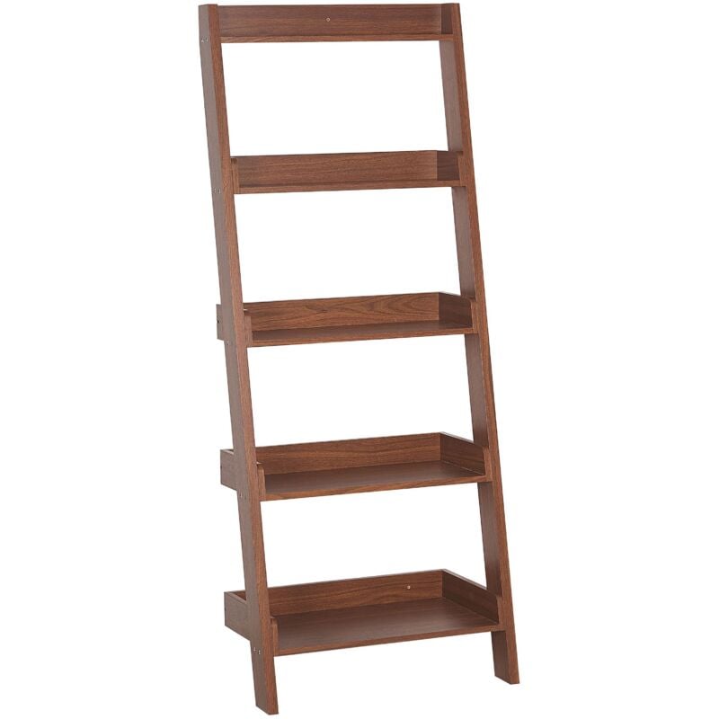 foto del prodotto libreria a scala 5 ripiani legno noce scaffale inclinato moderno mobile trio