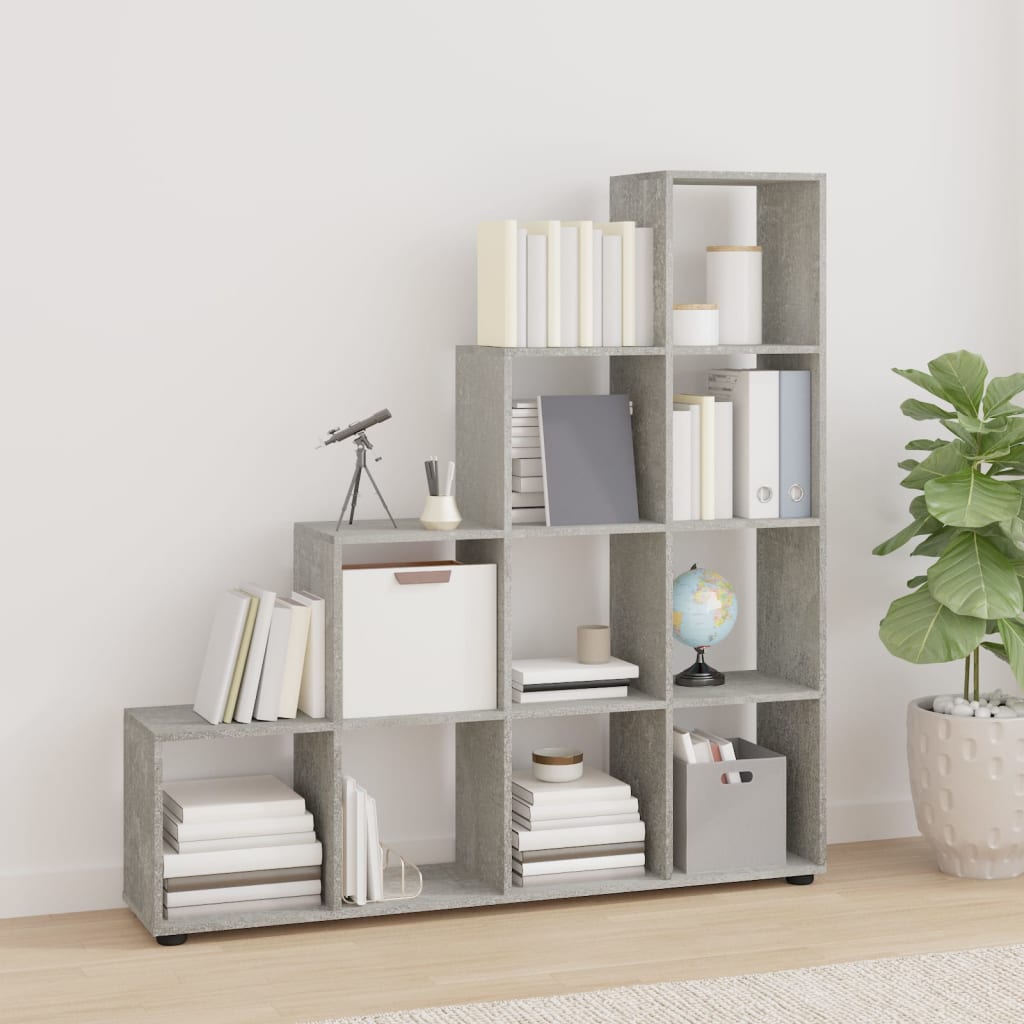 foto del prodotto libreria a scala grigio cemento 142 cm in legno multistrato