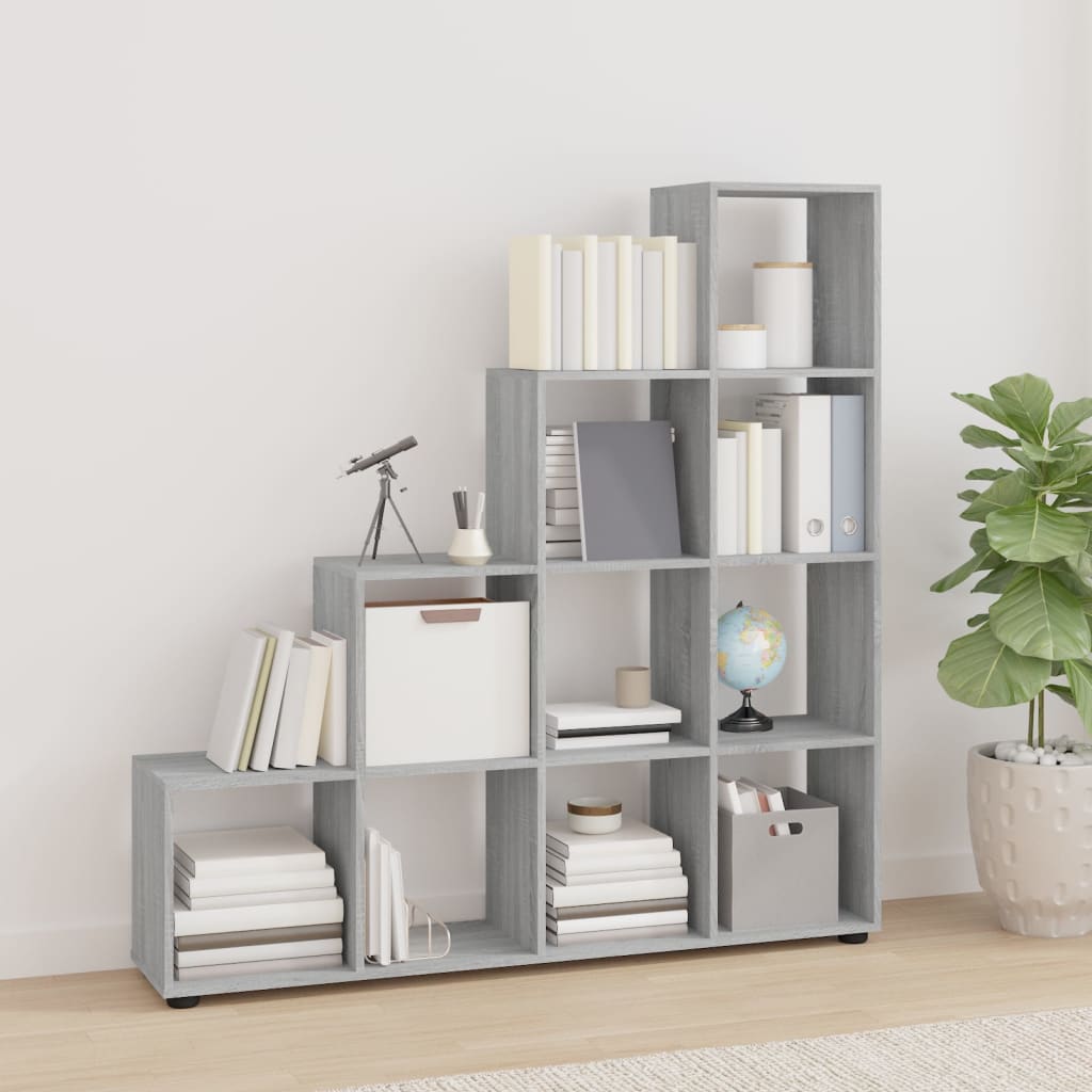 foto del prodotto libreria a scala grigio sonoma 142 cm in legno multistrato cod mxl 24882