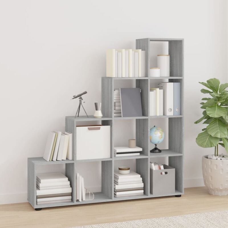 foto del prodotto libreria a scala grigio sonoma 142 cm in legno multistrato vidaxl 897193