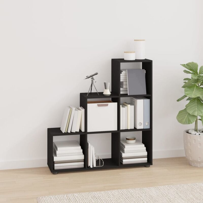 foto del prodotto libreria a scala nera 107 cm in legno multistrato