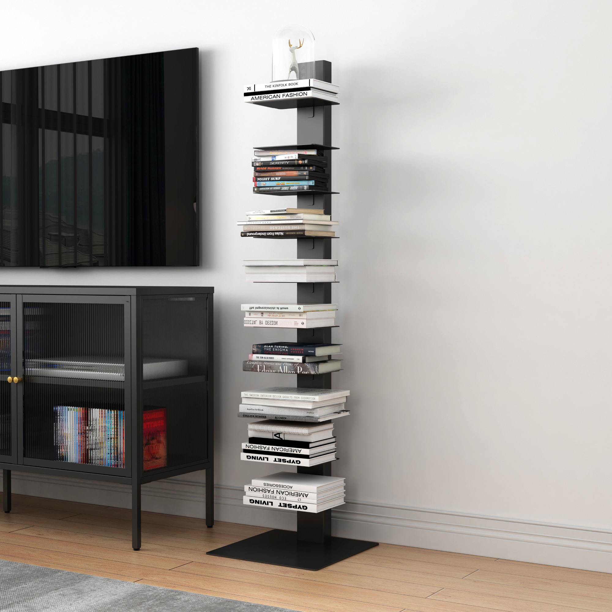 foto del prodotto libreria a schienale eksj scaffale a 10 ripiani 150 x 39 x 39 cm acciaio nero en.casa 