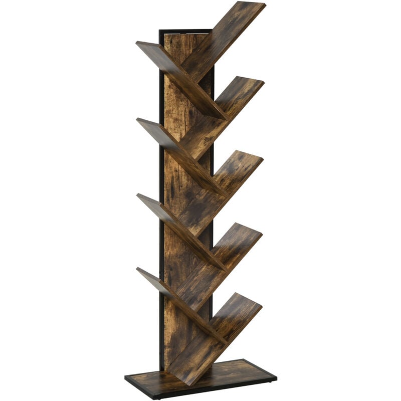 foto del prodotto libreria ad albero in legno con 10 ripiani, stile industriale 50x28x142cm homcom