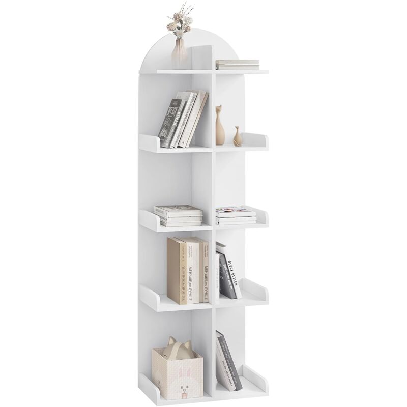 foto del prodotto libreria ad albero in legno. scaffale con 10 ripiani su 5 livelli. portaoggetti autoportante per soggiorno. studio e ufficio.bianco woltu