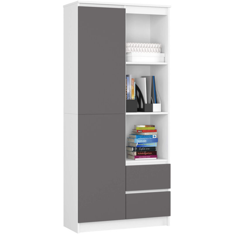 foto del prodotto libreria akord r11 bianco, grigio grafite 80 cm 2 ante 2 cassetti 80x35x180 cm