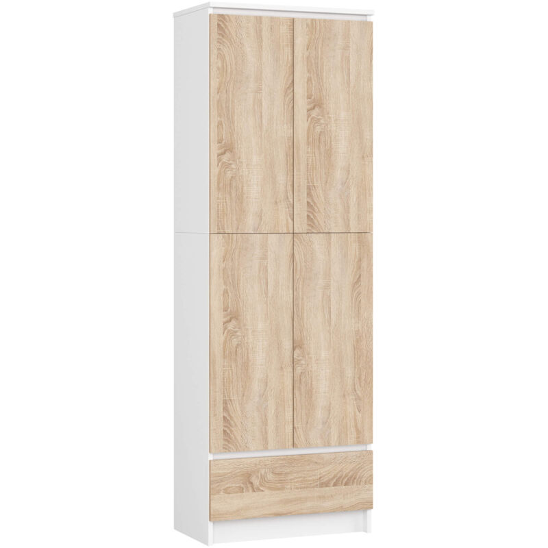 foto del prodotto libreria akord r60 bianco, sonoma quercia 60 cm 4 ante 1 cassetto 60x35x180 cm