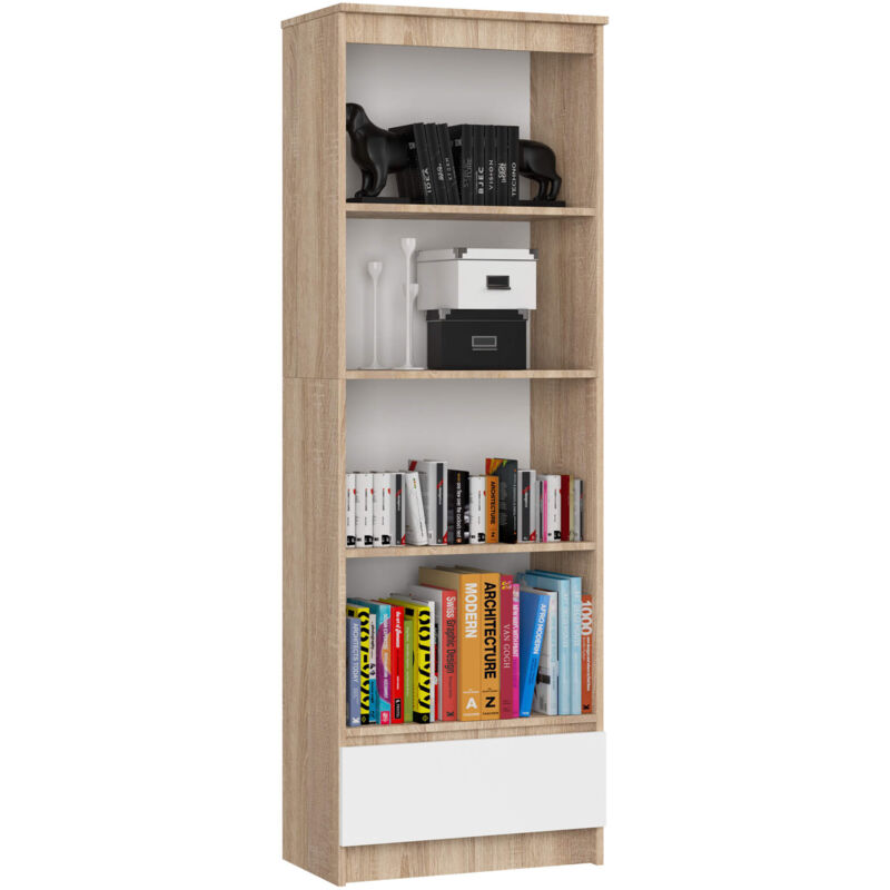 foto del prodotto libreria akord r60 sonoma quercia, bianco 60 cm 1 cassetto 60x35x180 cm