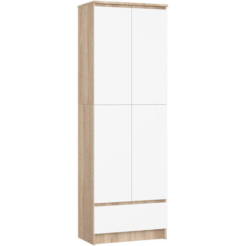 foto del prodotto libreria akord r60 sonoma quercia, bianco 60 cm 4 ante 1 cassetto 60x35x180 cm