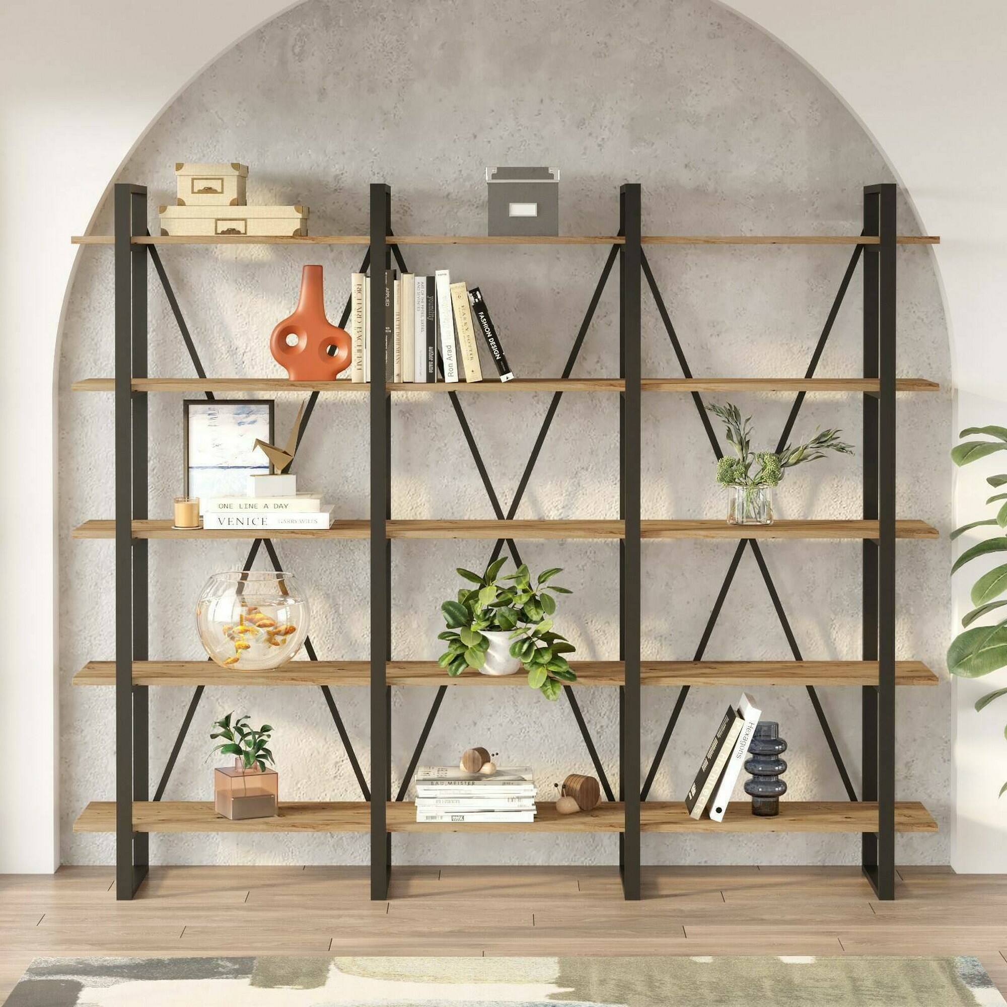 foto del prodotto libreria altano, scaffale da ufficio, mobile portalibri, biblioteca, 220x34h180 cm, quercia