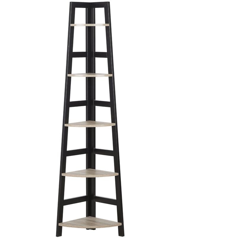 foto del prodotto libreria angolare a scala nera 5 scaffali legno chiaro 163 x 44 x 31 cm bexley