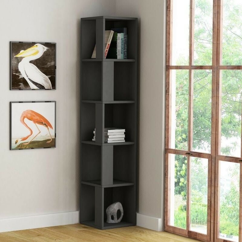 foto del prodotto libreria angolare con 5 ripiani colore antracite 31,4x158,9h cm piano