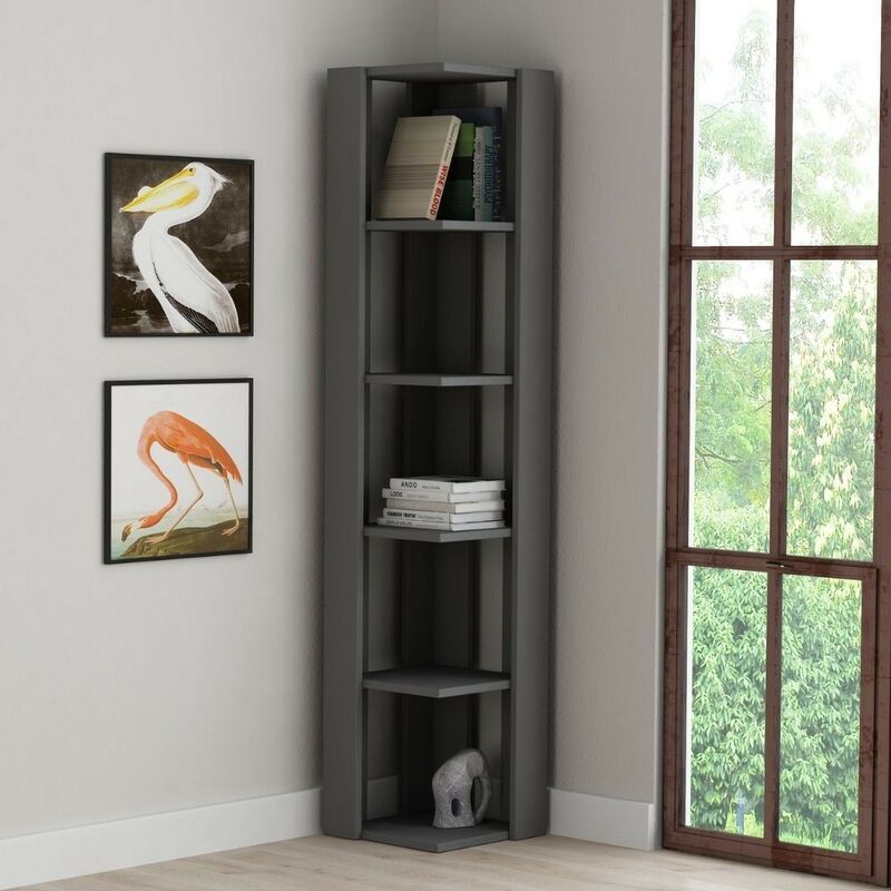 foto del prodotto libreria angolare con ripiani colore antracite 34x161h cm nati