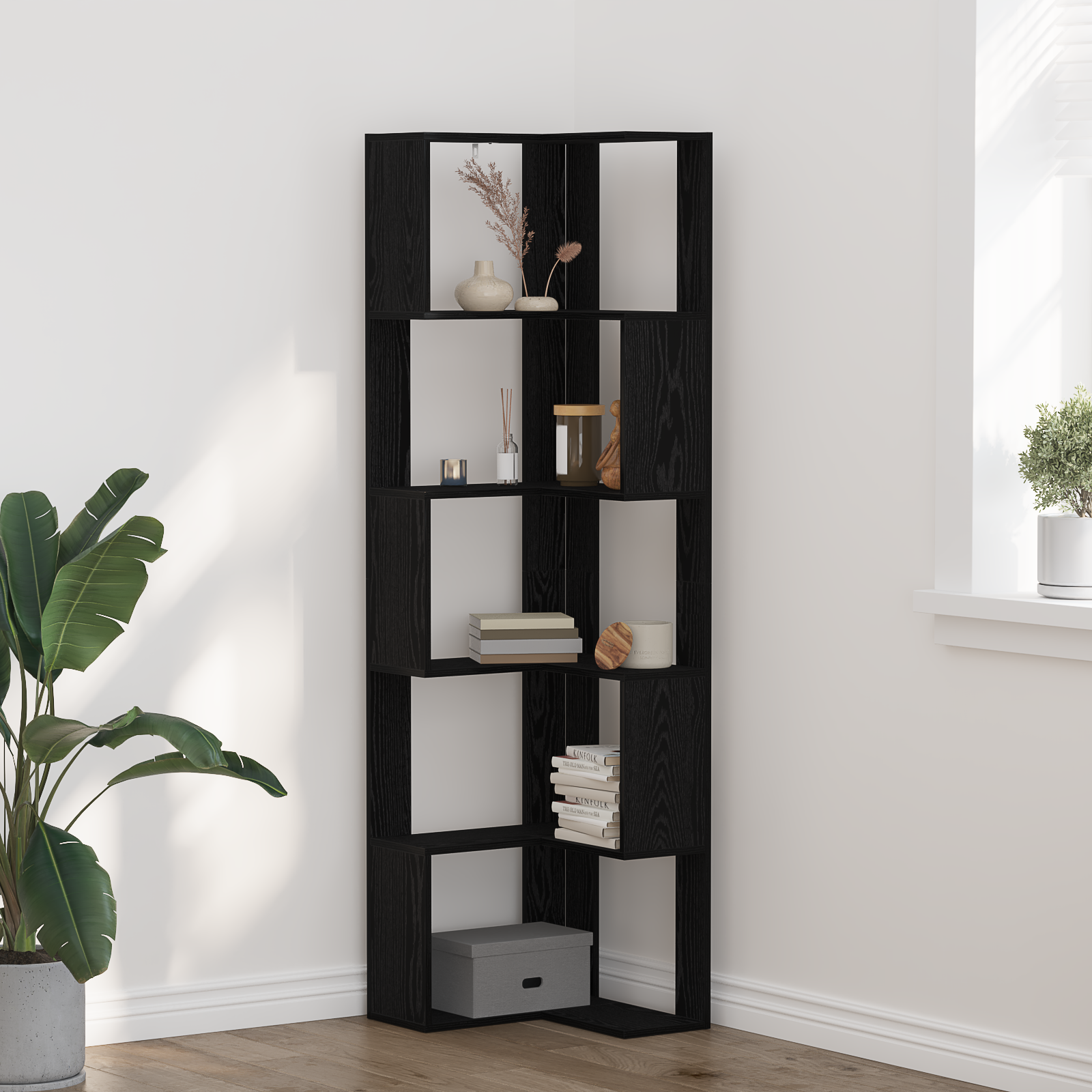 foto del prodotto libreria angolare rovere nero 50 x 50 x 179 cm vidaxl