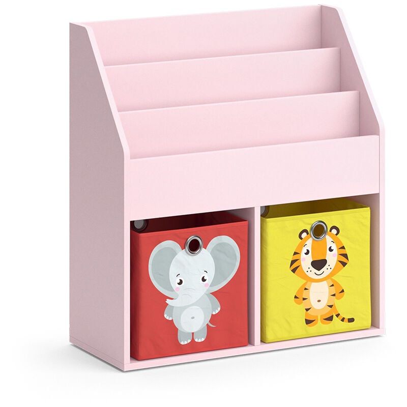 foto del prodotto libreria bambini luigi, rosa, 72 x 79 cm con 2 scatole pieghevoli elefante, tigre vicco