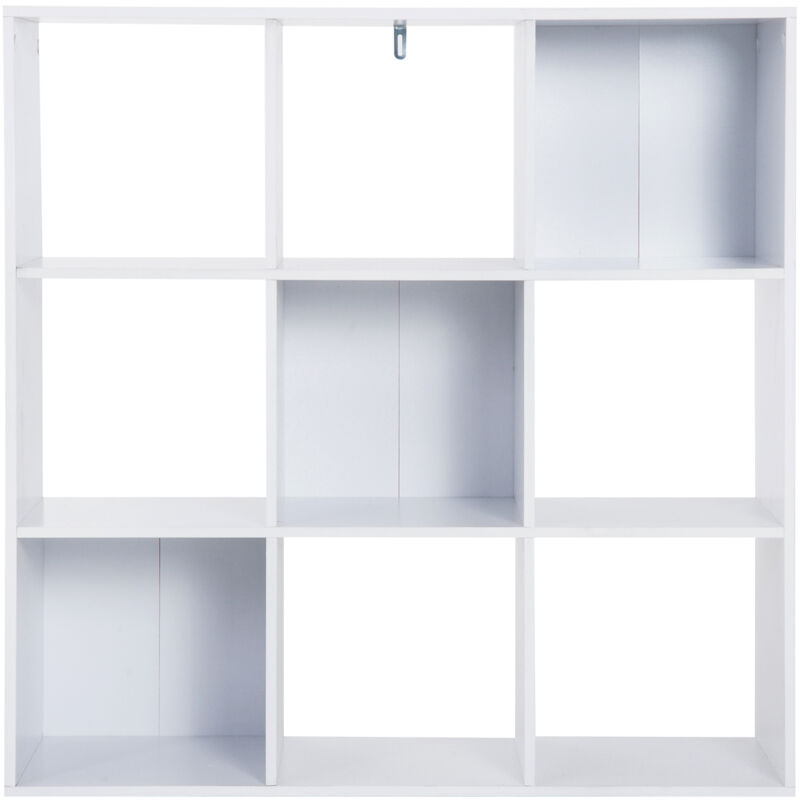 foto del prodotto libreria bianca dal design moderno con 9 scomparti, 91x29.5x91cm homcom