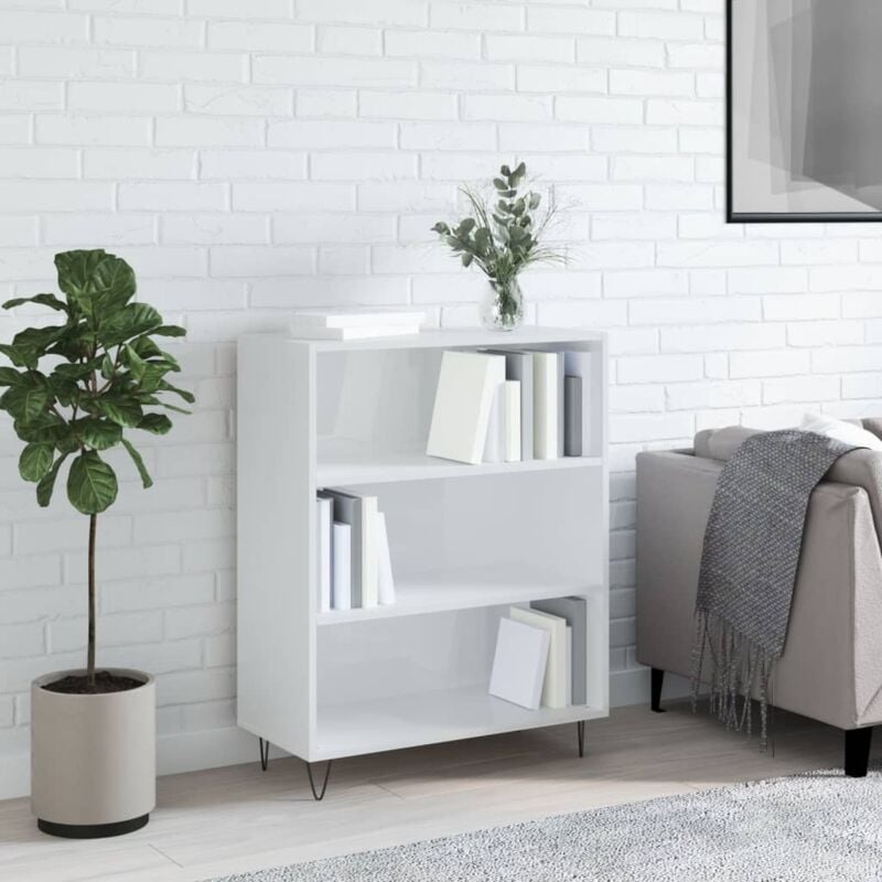 foto del prodotto libreria bianco lucido 69,5x32,5x90 cm in legno multistrato vidaxl