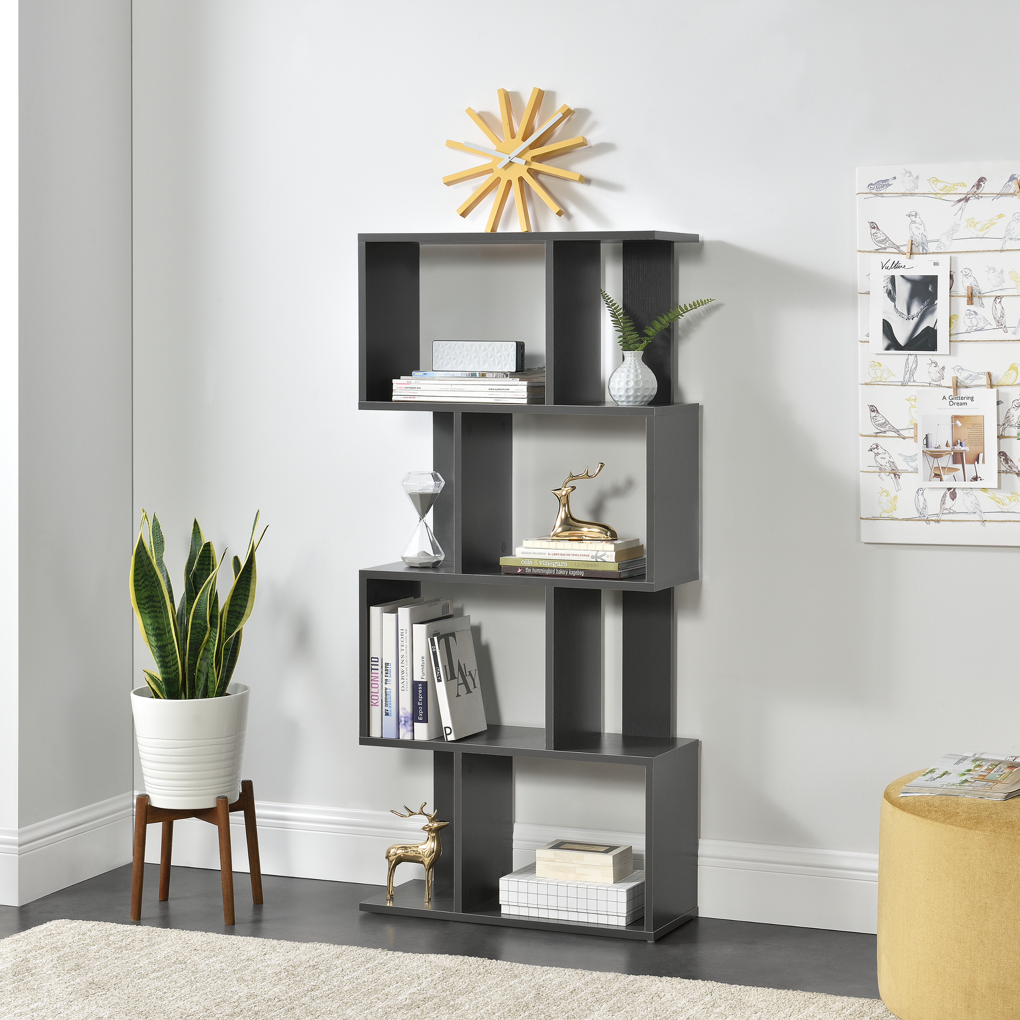 foto del prodotto libreria brattahlid scaffale da terra 130x60x24 cm grigio scuro en.casa 