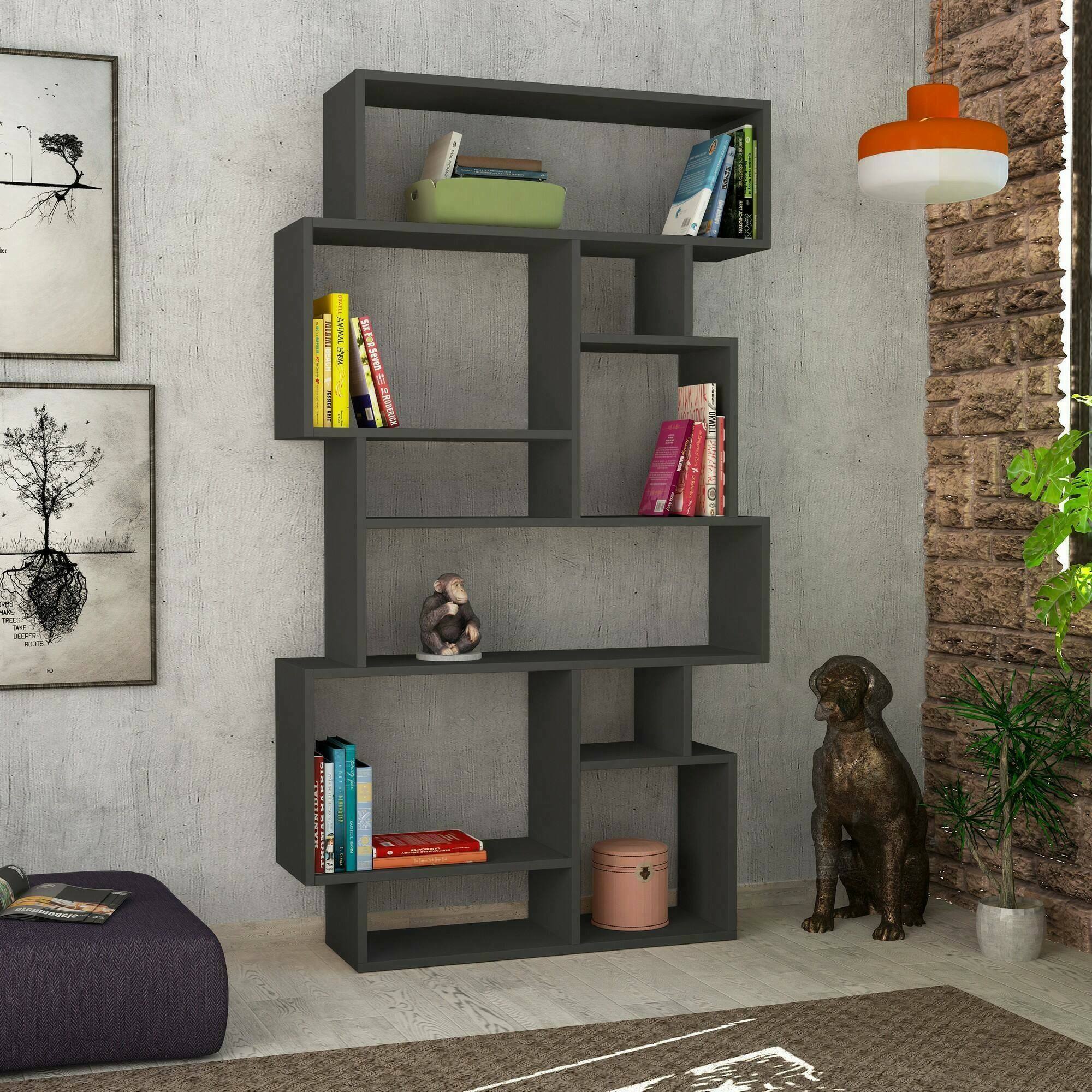 foto del prodotto libreria casimira, scaffale da ufficio, mobile portalibri, biblioteca, 96x26h169 cm, antracite