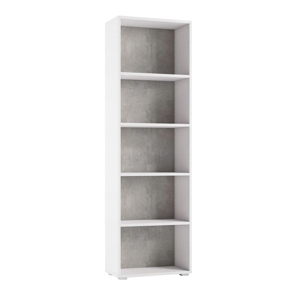 foto del prodotto libreria compatta con cinque ripiani regolabili bianco, fondo cemento
