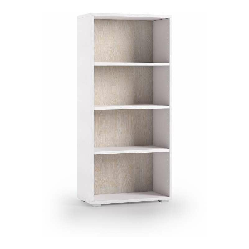 foto del prodotto libreria compatta con tre ripiani regolabili bianco, fondo rovere