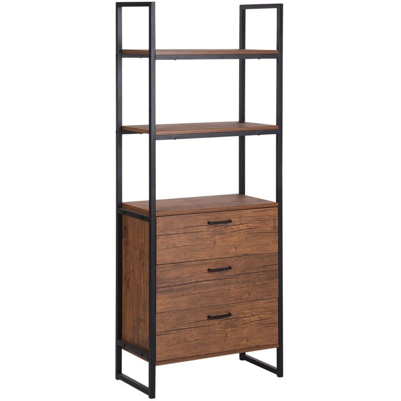 foto del prodotto libreria con 3 mensole color legno scuro e nero tifton
