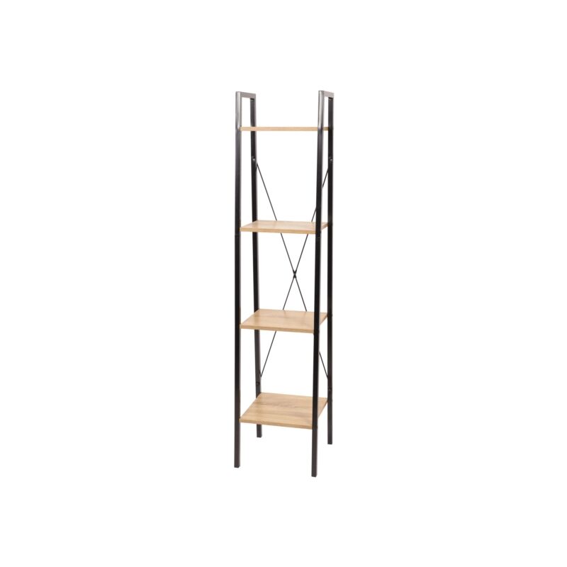 foto del prodotto libreria con 4 ripiani legno e metallo nero, 34x32,5x148 cm