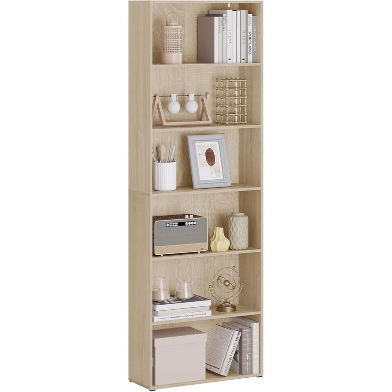 foto del prodotto libreria con 6 livelli regolabili in legno 60x180x23,5 cm, rovere chiaro woltu