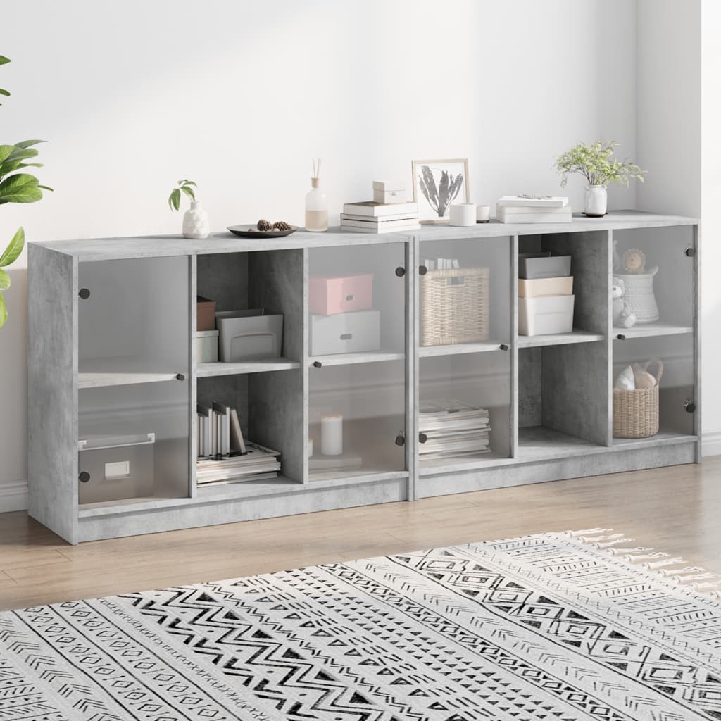 foto del prodotto libreria con ante grigio cemento 204x37x75 cm legno multistratocod mxl 111467