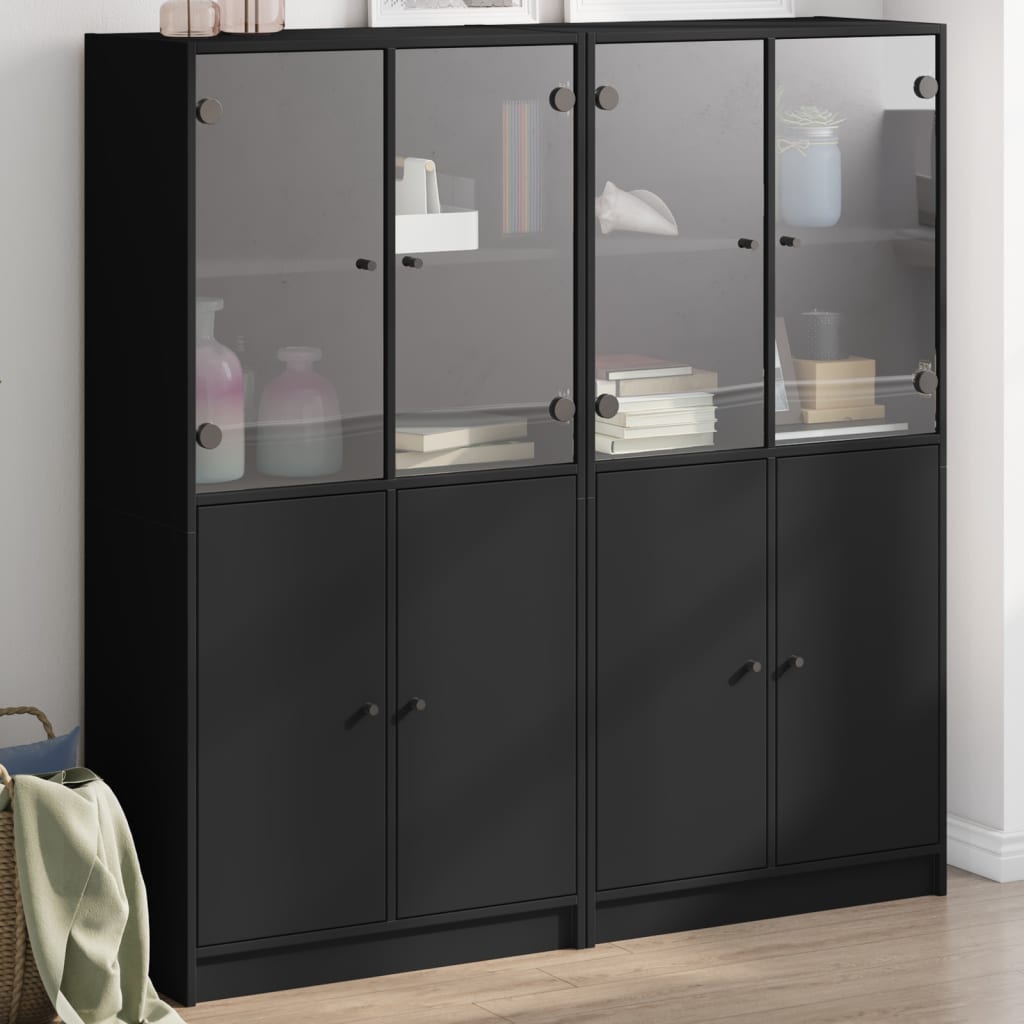 foto del prodotto libreria con ante nera 136x37x142 cm in legno multistrato
