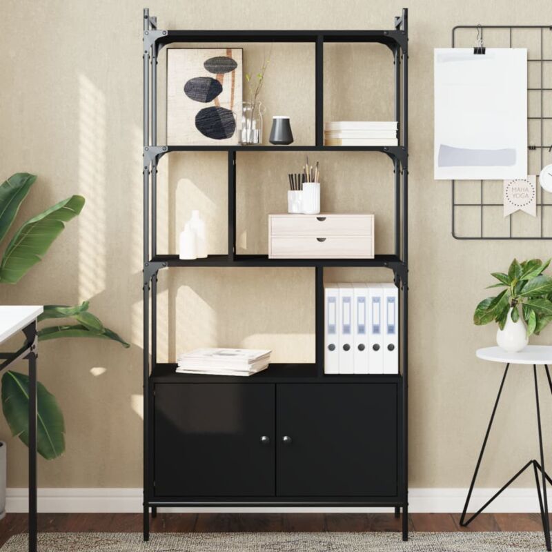 foto del prodotto libreria con ante nera 76,5x30x154,5 cm legno multistrato vidaxl