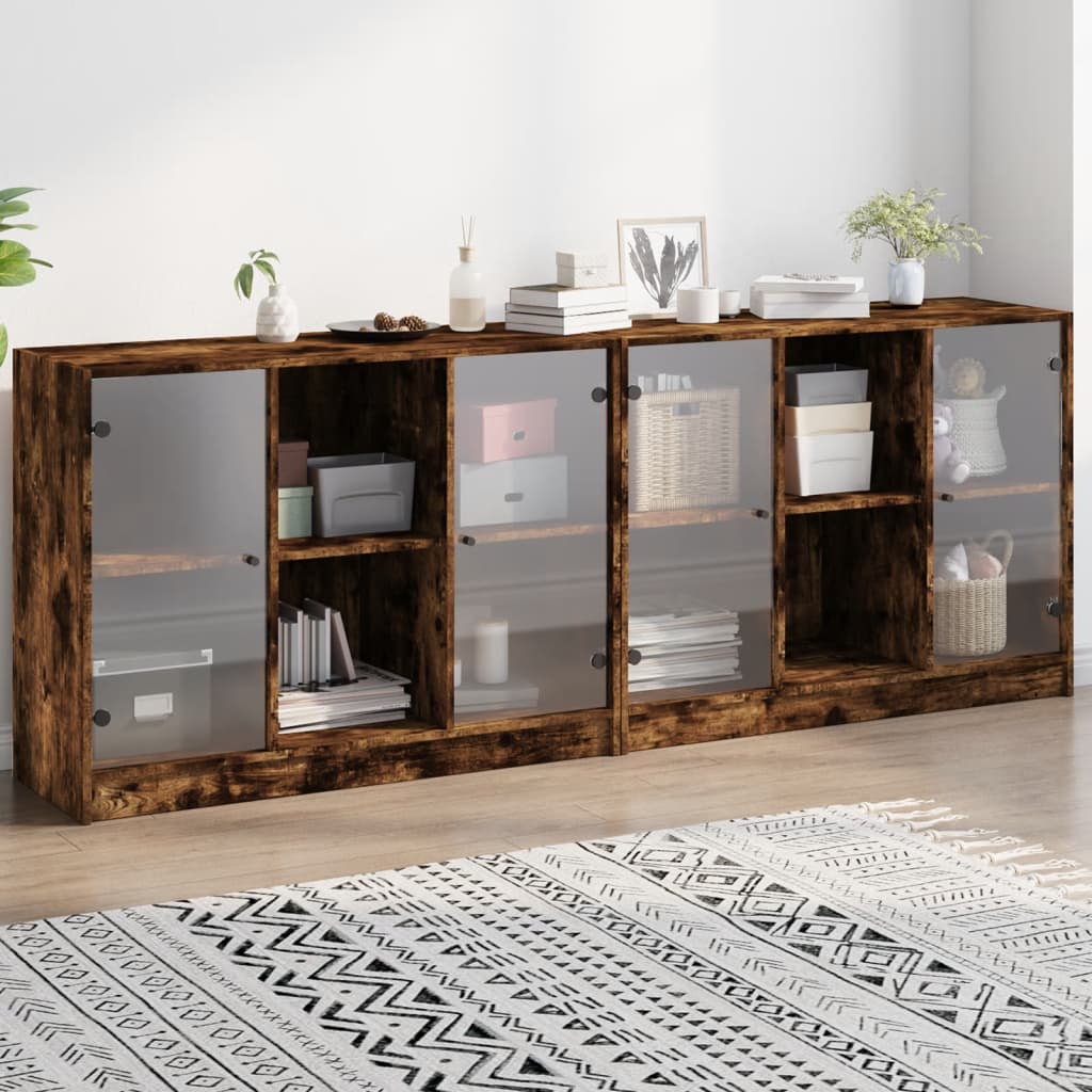 foto del prodotto libreria con ante rovere fumo 204x37x75 cm in legno multistratocod mxl 87449