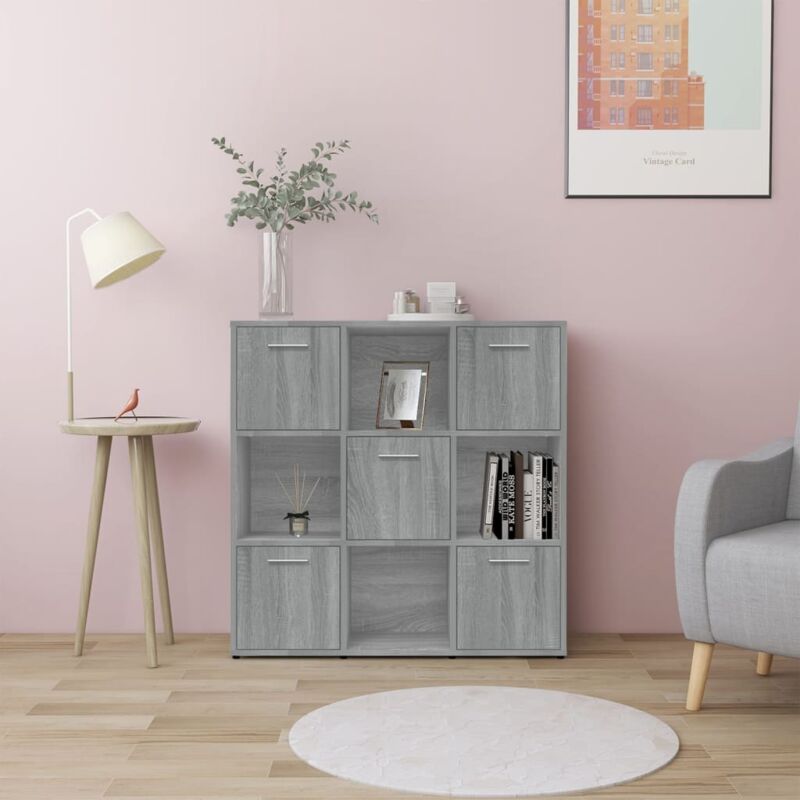 foto del prodotto libreria con design cubico dotata di scomparti aperti e ante vari colori colore grigio