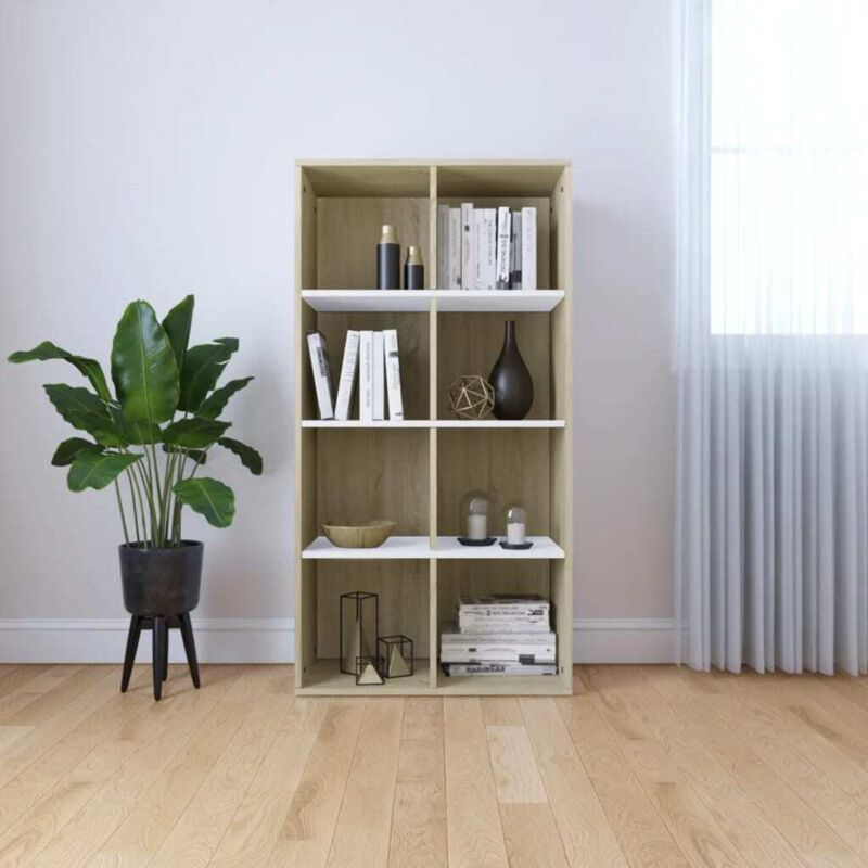 foto del prodotto libreria credenza bianca rovere sonoma 66x30x130 cm multistrato vidaxl