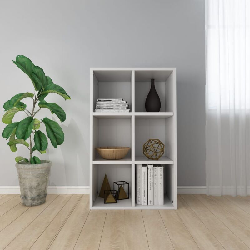 foto del prodotto libreria credenza progettata con 6 scomparti in legno mobile porta cd vari colori colore bianco