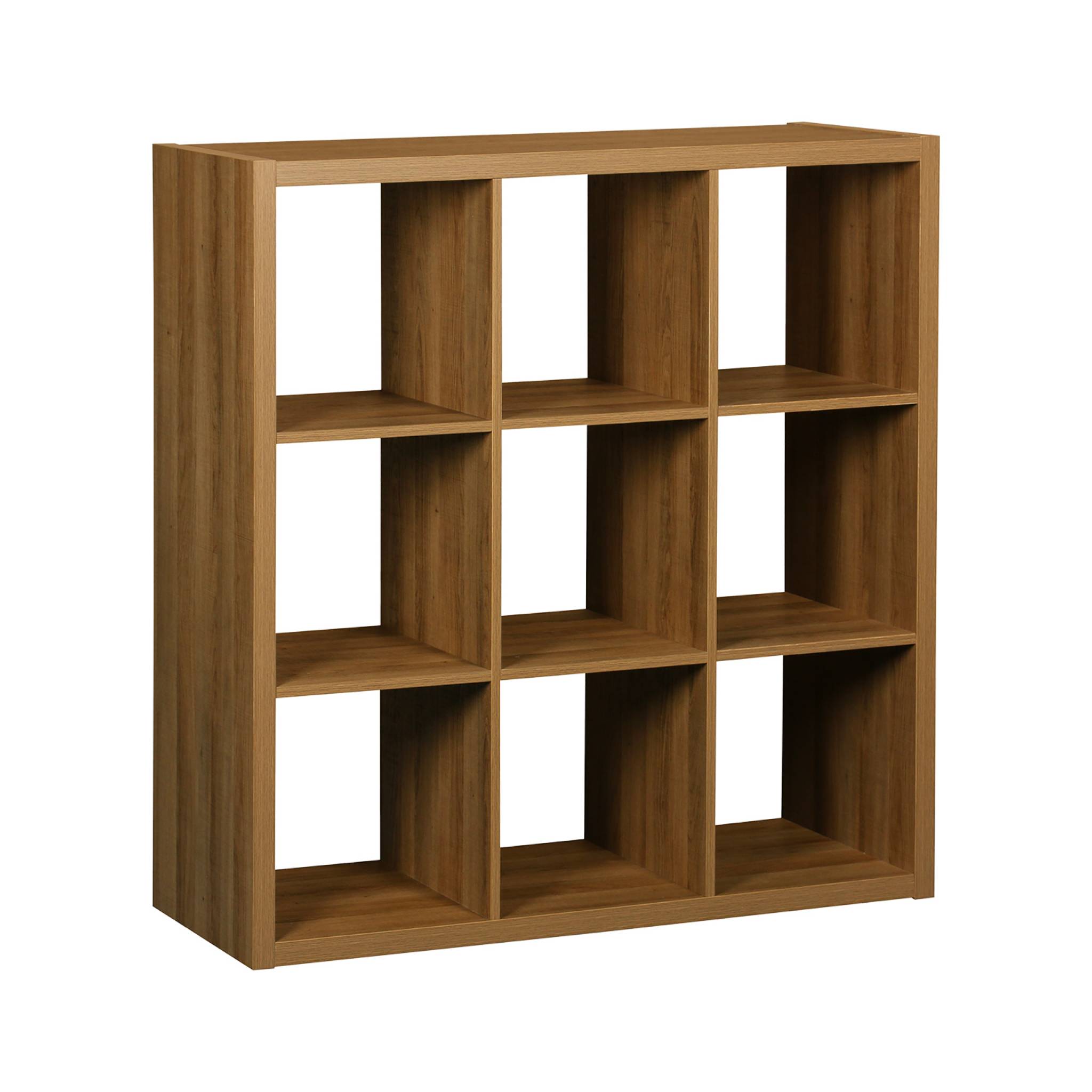 foto del prodotto libreria cubica a 3 livelli con 9 scomparti, albero di mango