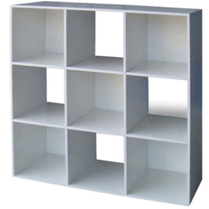 foto del prodotto libreria cubo 9 vani quadri colore bianco cm91x30x91h in melaminico scaffale mobile