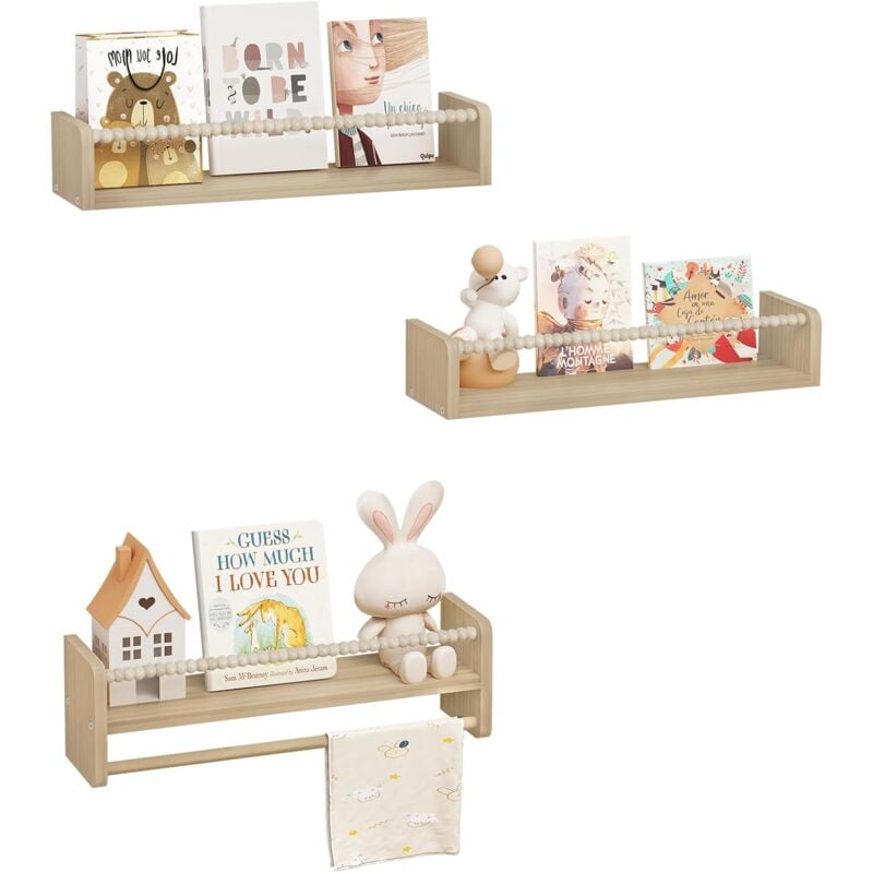 foto del prodotto libreria da parete per bambini, 50cm set di 3 porta libri per cameretta woltu